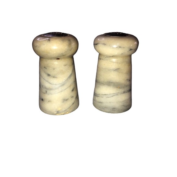 Solid Marble Salt n Pepper Shaker Set w/Stoppers Intact 4” Italian - Picture 1 of 5